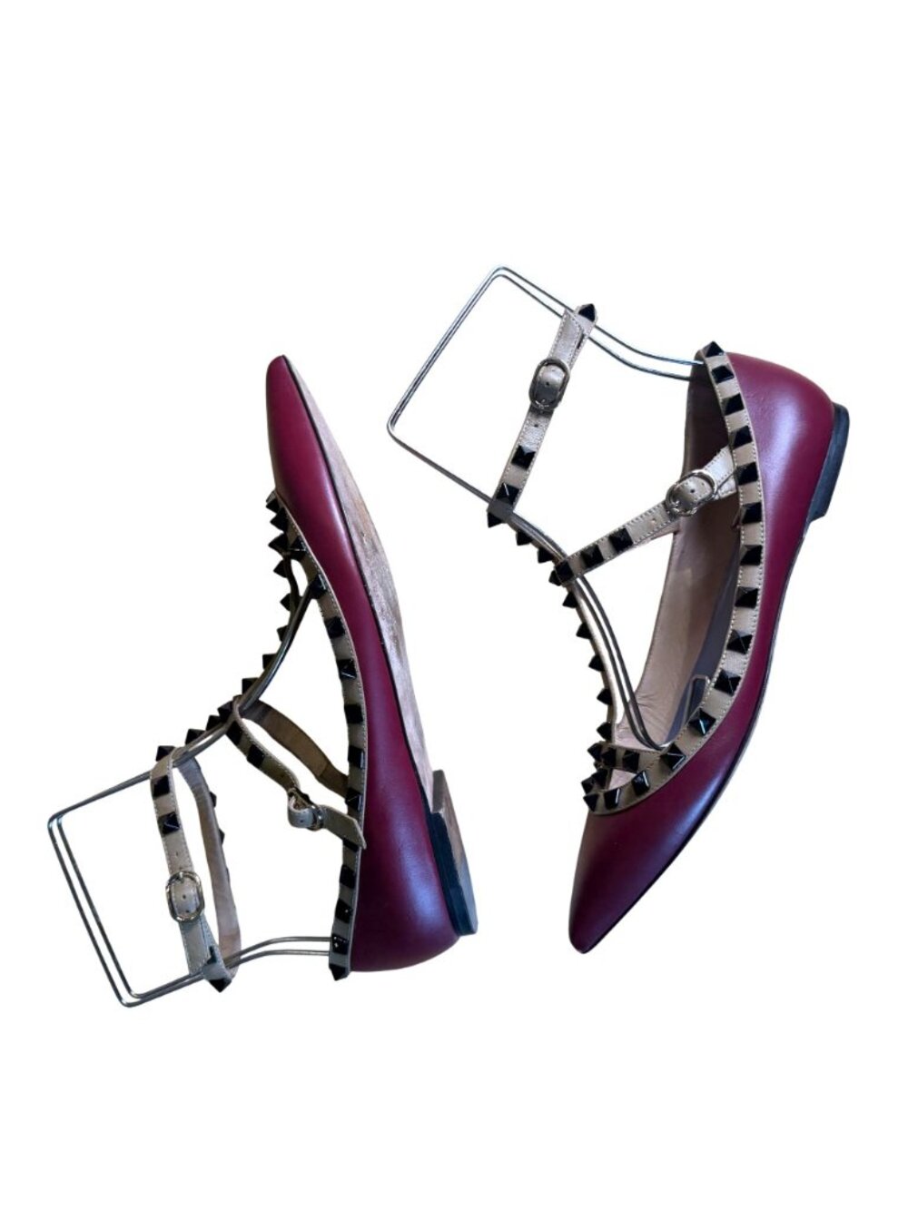 Valentino Garavani Dark Red Caged Rockstud Pointed Toe Ballet Flats Size EU 38 - Picture 5 of 11